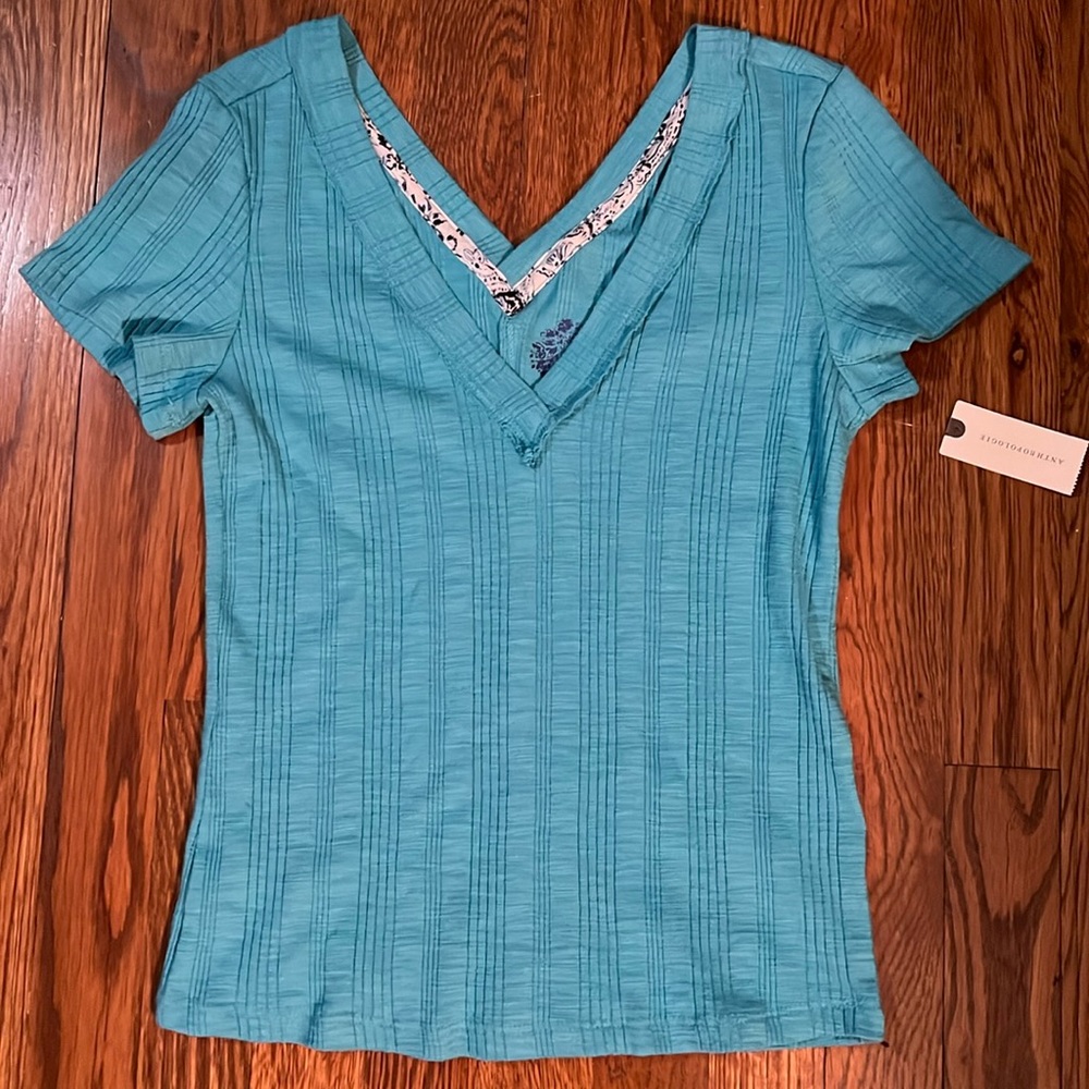 Anthropologie pilcro double v tee turquoise size small new with tags